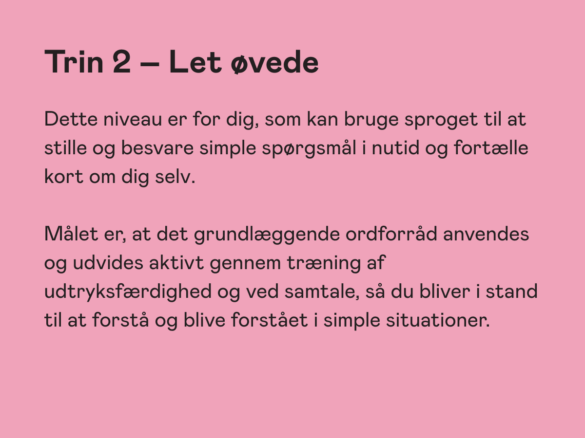 Niveaubeskrivelse til sprogundervisning - trin 2