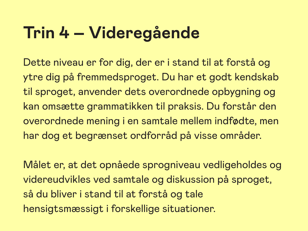 Niveaubeskrivelse til sprogundervisning - trin 4