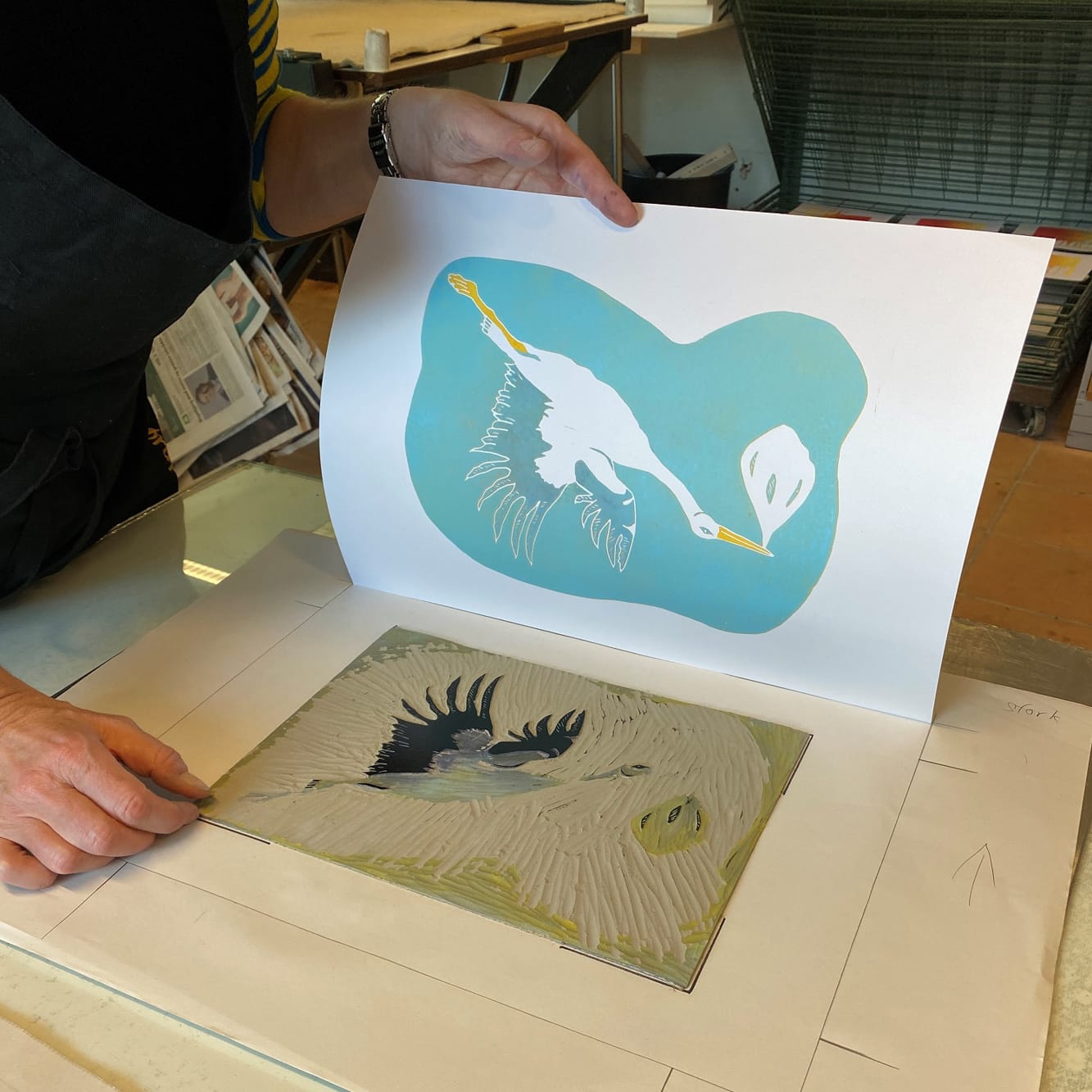 Flerfarvet linoleumstryk på kursus hos FOF København og Nordsjælland