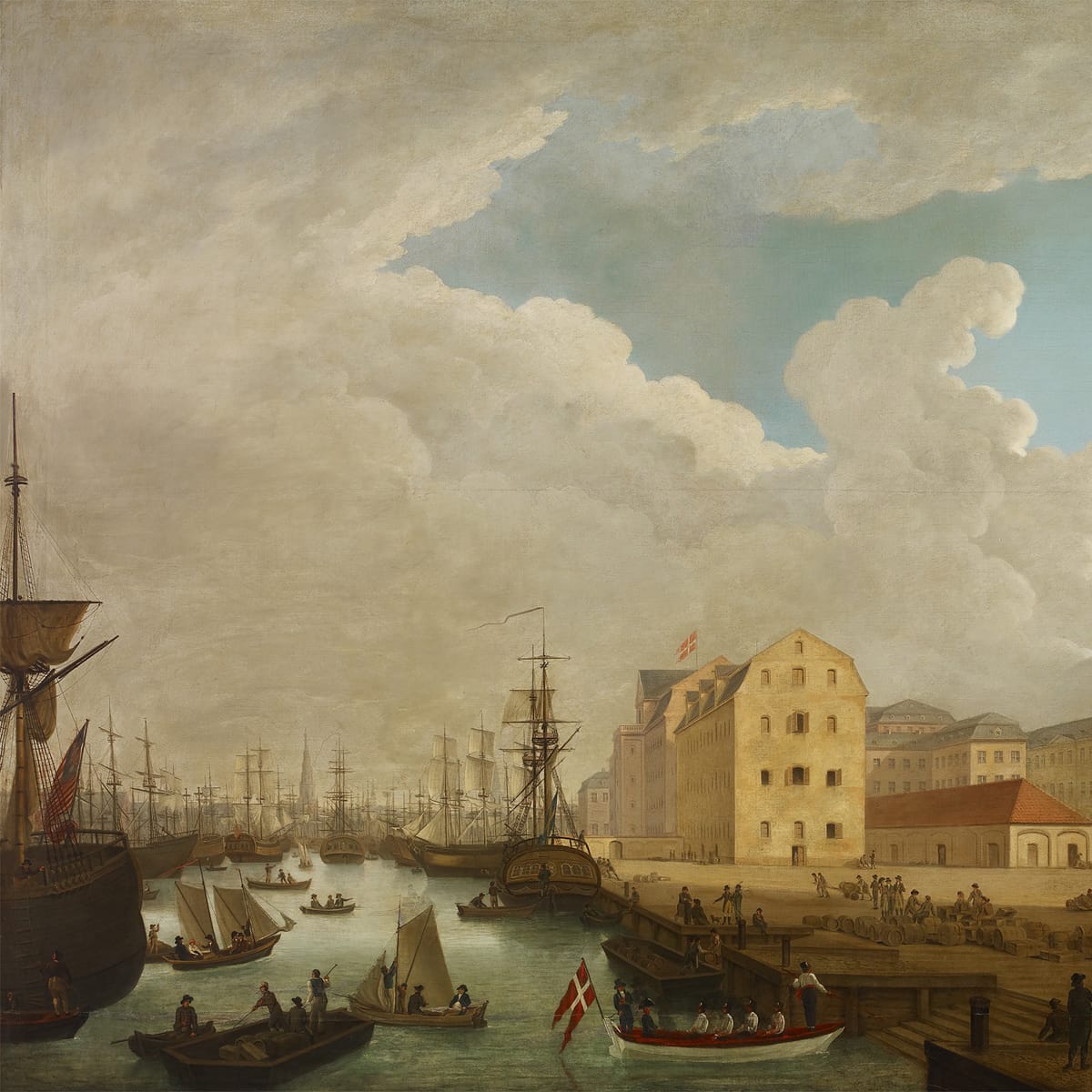 Foto af Jes Bundsens maleri "Københavns havn ved Toldboden, 1805"
